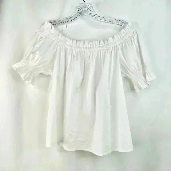 NWT MANGO Manuela Blouse Off the Shoulder Puff Short Sleeve White Top US Size 6 - Picture 5 of 11